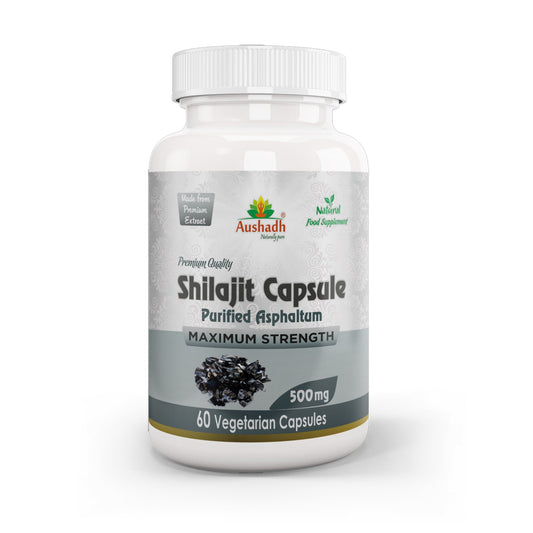 Aushadh Shilajit Capsules (Mineral Pitch) Energy & Vitality Support - Vegan, Gluten Free, Non-GMO, 60 Capsules